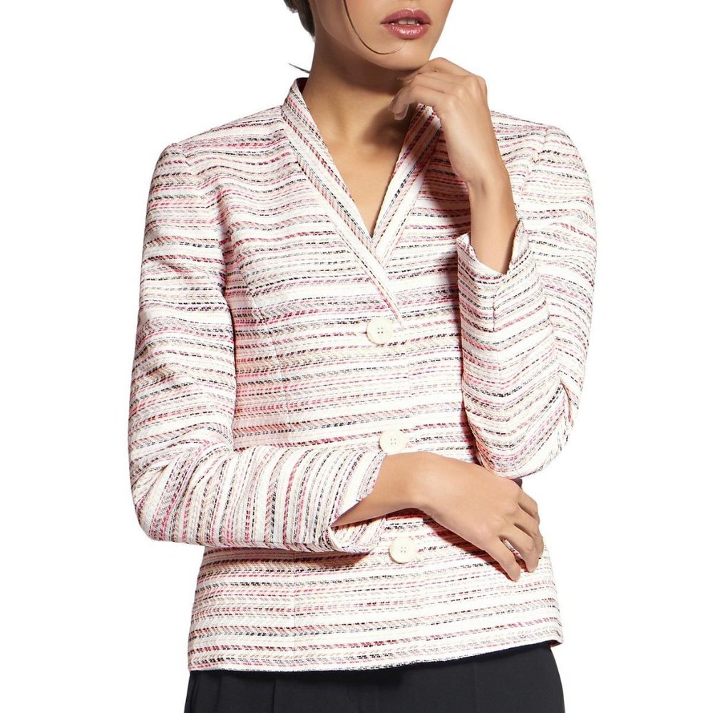 Basler Womens Pink Metallic V-Neck Blazer Jacket